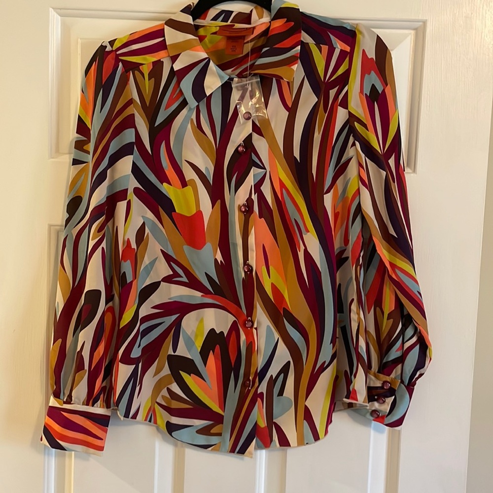 Missoni For Target Blouse Abstract Print Button Down Collared Shirt Size XS